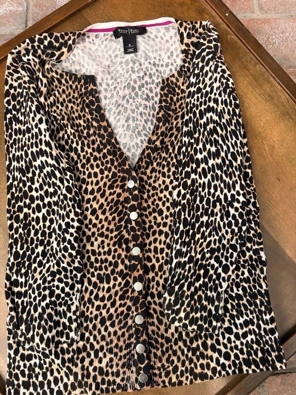 White House Black Market Cardigan Size S Leopard Print Button Up